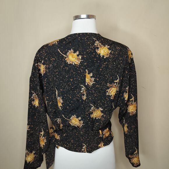 Pepe Floral Spotted Wrap Shirt Pleated Shoulder Long Sleeve - Picture 9 of 11